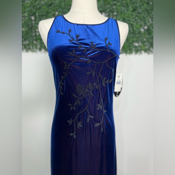 NWT My Michelle Y2K Blue Velvet Burnout Floral Beaded Sleeveless Maxi Dress M - Picture 3 of 13